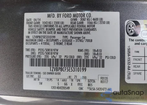 2014 Ford Mustang Gt from USA, damaged, VIN 1ZVBP8CF5E5310199